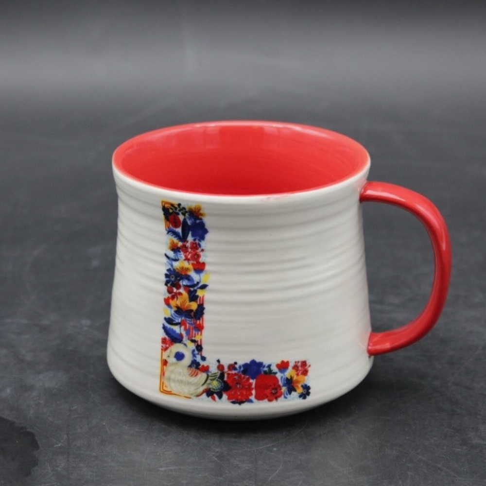 Anthropologie Monogram Mug “L” Floral Initial Coffee Tea Cup EUC